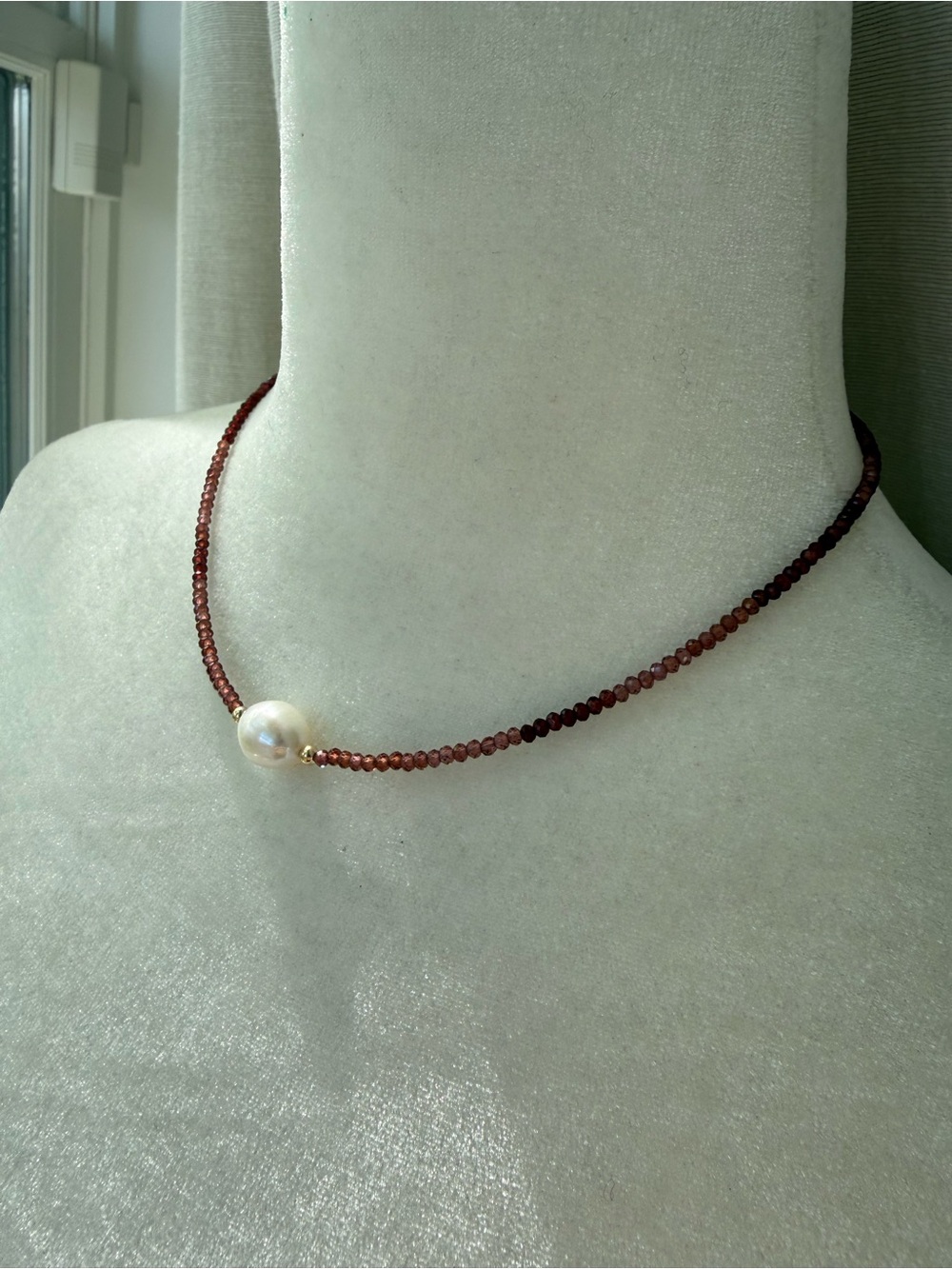 14K Gold Garnet & Freshwater Pearl Necklace